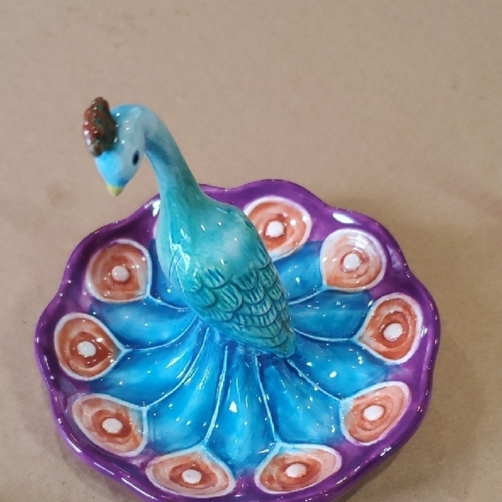 Colorful Peacock , Fox, and  Elephant Trinket Ring Dishes - Picture 7 of 10